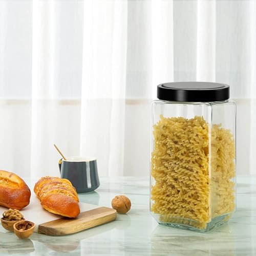 Brezzycloud Square Glass Container 1000Ml Transparent Glass Jars & Containers Kitchen Pantry, Masala, Pickles, Cookies, Dry Fruits, Coffee Storage Glass Jar With Black Plastic Lid (Set Of 6) - Image 3