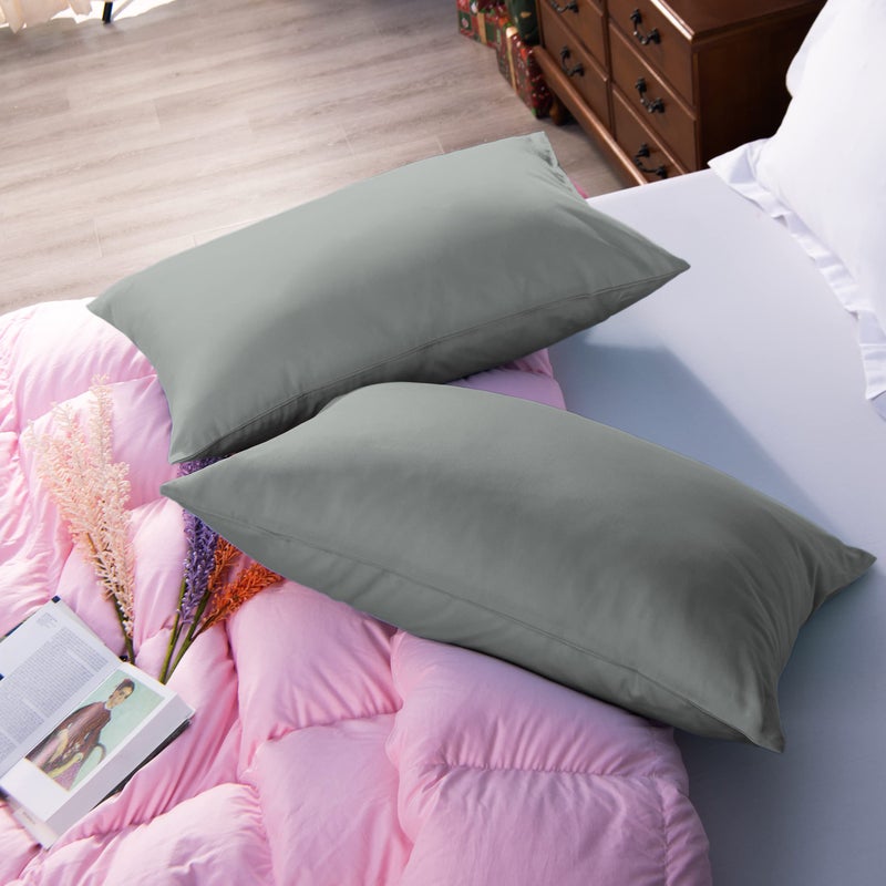 NTBAY Egyptian Cotton Queen Pillowcases - Set of 2, 500 Thread Count Cotton Pillowcases - Soft and Breathable Envelope Closure Pillow Cases - 20x30 Pillow Covers for Bed, Dark Grey - Image 2
