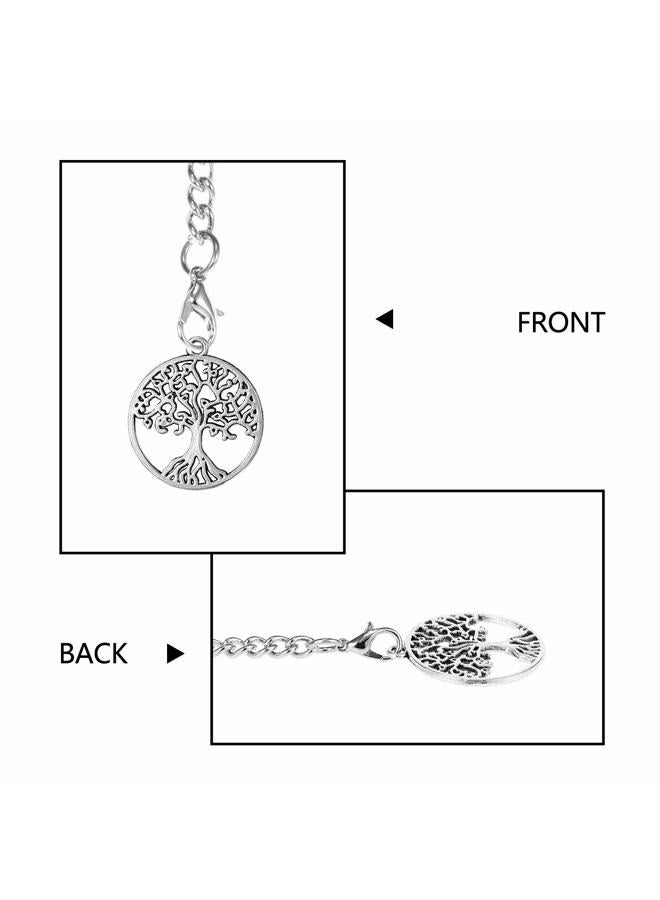 TREEWETO Men's Albert Chain Pocket Watch Curb Link Key Chain 2 Hooks with Antique Life Tree Pendant Design Charm Fob T Bar, Silver - Image 5