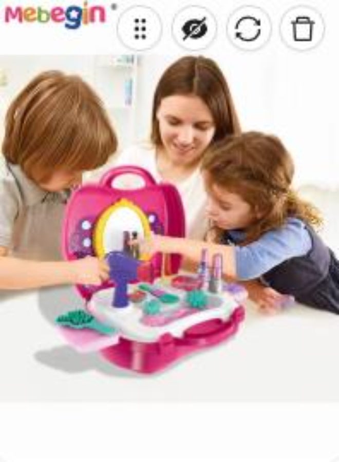 MEBEGIN 21 pieces Kids Makeup Suitcase Kit Girl Pretend Play Makeup Toy For Toddler Gifts With Hair Dryer Comb Mirror Lipstick Makeup Brush - Image 1