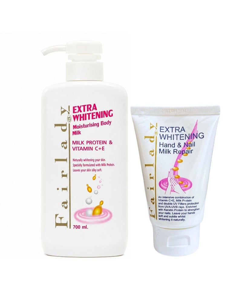 Fairlady Extra Whitening | Moisturizing Body Milk - 700ml & Hand & Nail Milk Repair - 100ml - Image 1