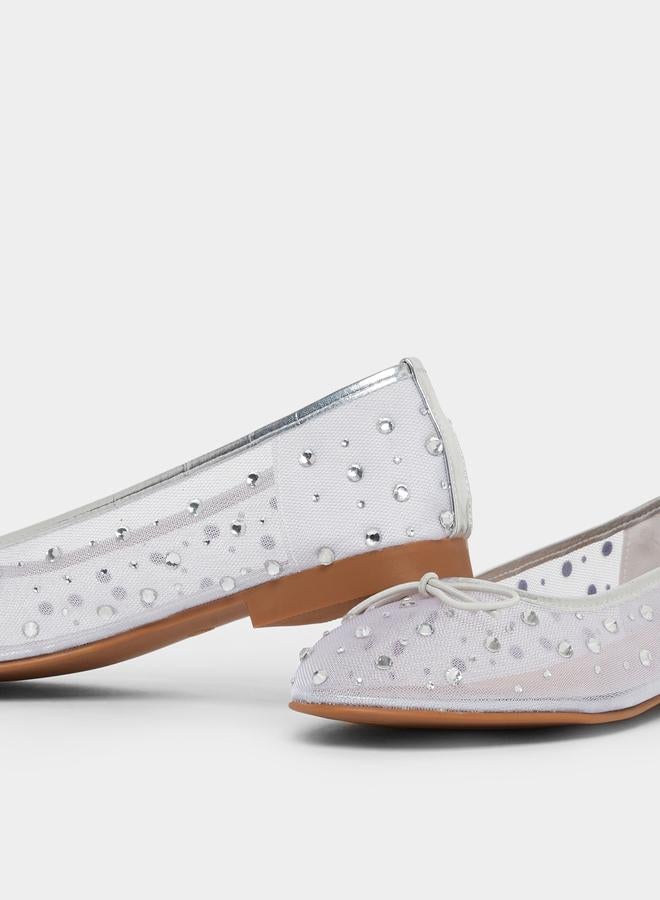 Styli Silver Embellished Mesh Balleri - Image 4