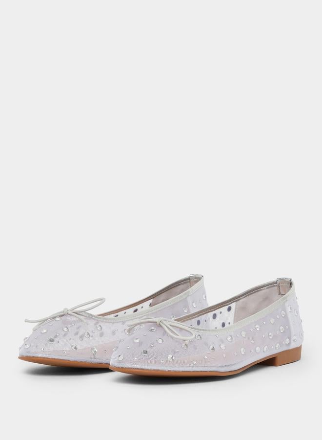 Styli Silver Embellished Mesh Balleri - Image 3