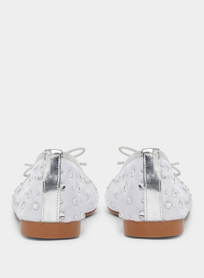 Styli Silver Embellished Mesh Balleri - Image 5