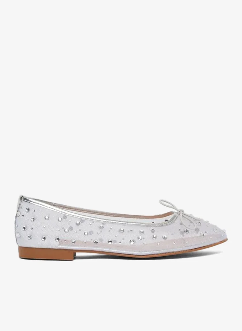 Styli Silver Embellished Mesh Balleri