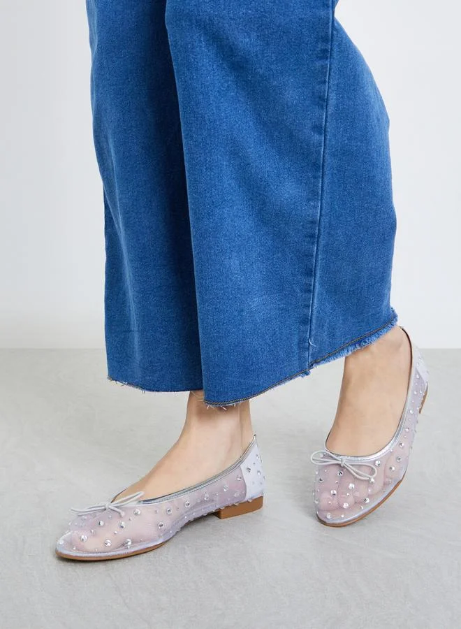 Styli Silver Embellished Mesh Balleri