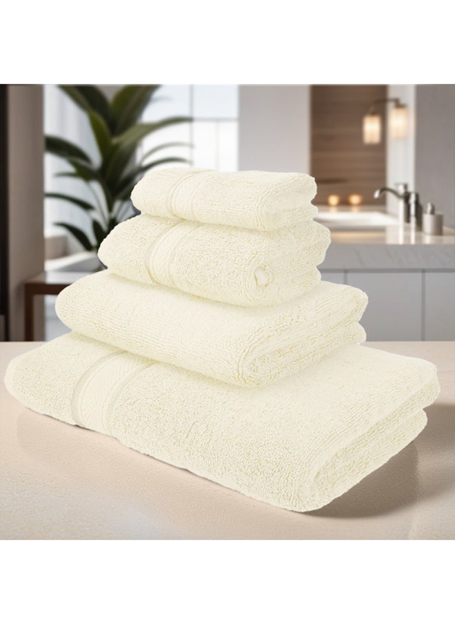 Hotel Linen Klub Hotel Linen Klub LUXURY PACK of 4 Bathroom Towel Sets - 100% Cotton 650 GSM Terry Dobby Border Ring Spun - Super Soft ,Quick Dry,Highly Absorbent ,Bathroom Towel Set with 900GSM Bath Mat, Cream  - Image 2