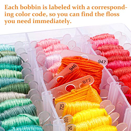 Inscraft 403 Pack Embroidery Floss Set, 250 Colors Cross Stitch Friendship Bracelet Thread with 153 Pcs Cross Stitch Tool, 4-Tier Transparent Box for Storage - Image 4
