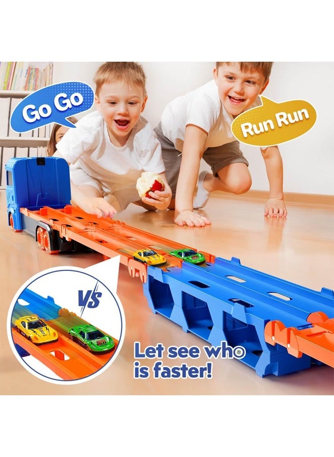 Quivlox - Toddler Transport Truck Toy for 2 3 4 5 6 Years Old Boys, 64-Inch Foldable Car Race Track for Boys Kids, Carrier Truck Race Track Toddlers Toys,Foldable 2 Layer Track Playset, 9 in 1 Die-Cast Car Carrier Truck Toy for Boys and Girls Gift - Image 1