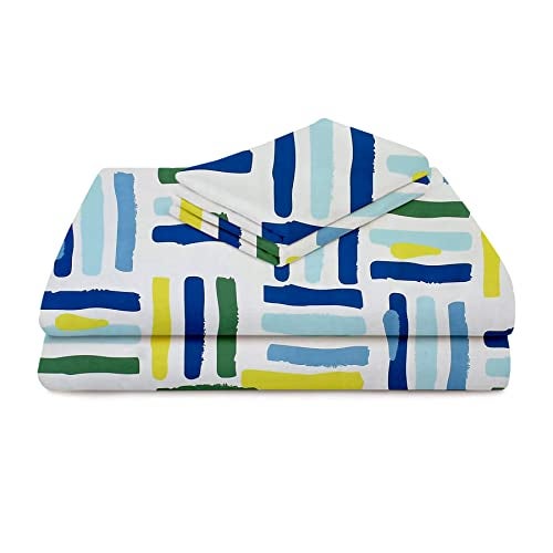 BSB HOME 180 Tc 100% Cotton Abstract Print Mix N Match Single Bed Sheet with 1 Pillow Covers for Single/Coat/Diwan Bed, Blue and White - Image 4