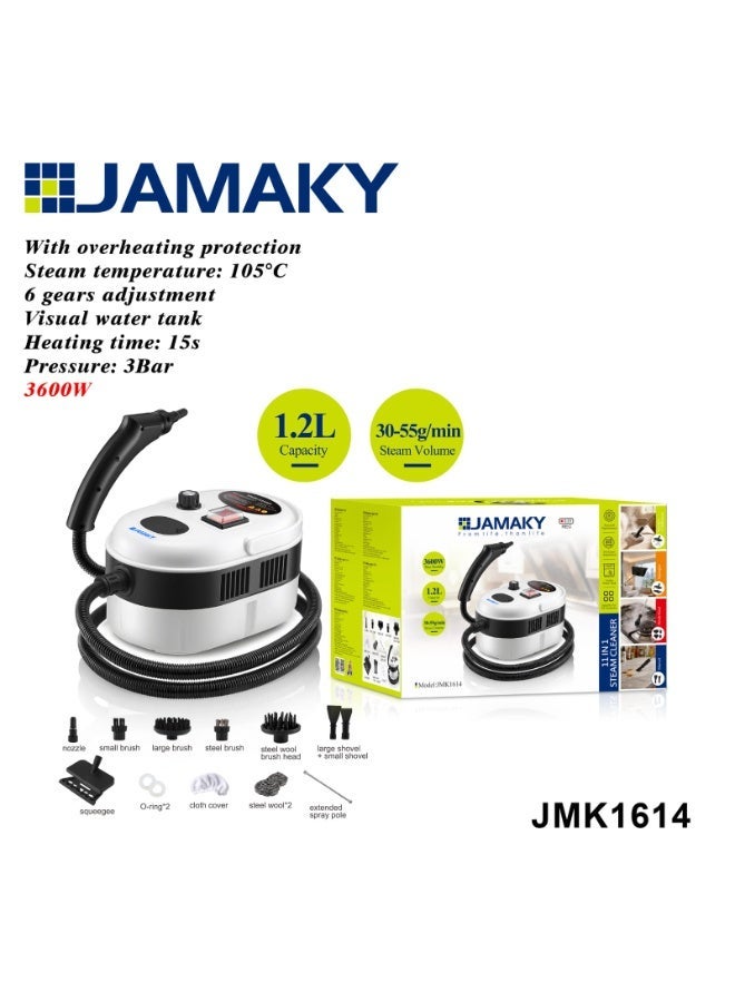 Jamaky Italy منظف بخار متعدد الاستخدامات جماكي JMK1614 – قدرة 3600 وات 1.2لتر - Image 2