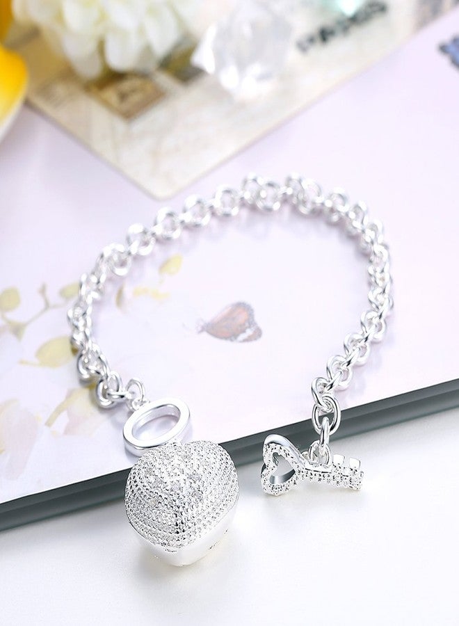 Cutesmile Fashion Jewelry 925 Sterling Silver Love Heart Key Pendant Chain Bracelet - Image 4