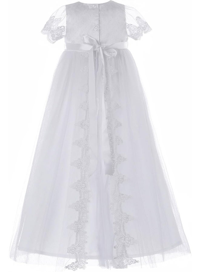 NIMBLE NIMBLE Baby Girls Christening Lace Mesh Dress Set with Headband for 0-12 Months  - Image 2