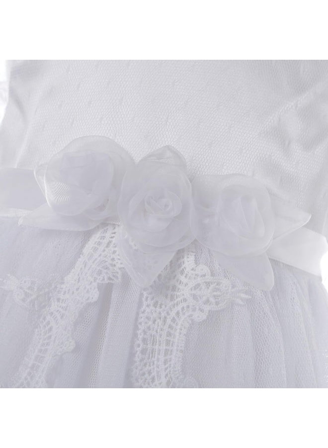 NIMBLE NIMBLE Baby Girls Christening Lace Mesh Dress Set with Headband for 0-12 Months  - Image 3