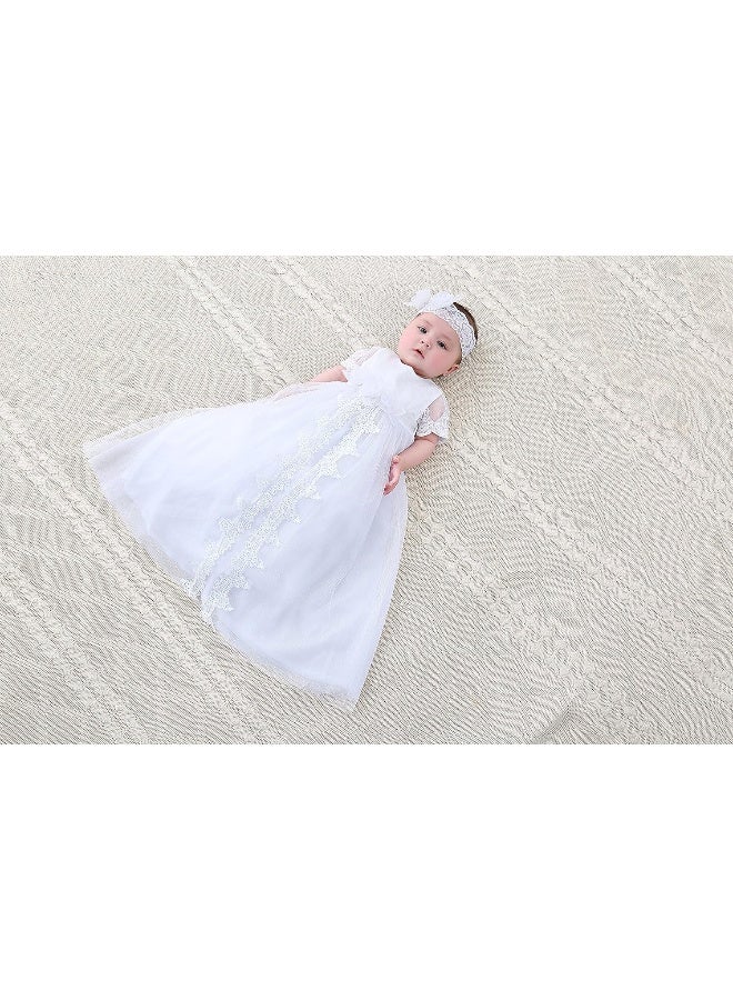 NIMBLE NIMBLE Baby Girls Christening Lace Mesh Dress Set with Headband for 0-12 Months  - Image 5