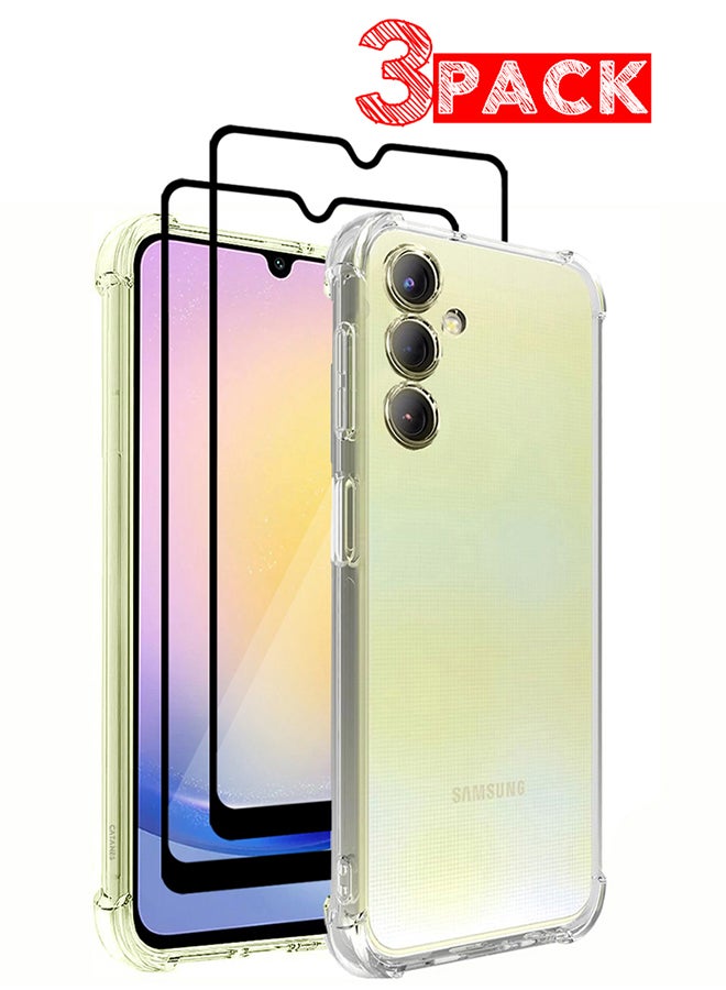 مجموعة من 3 قطع لهاتف Samsung Galaxy A25 5G Gorilla Case و2 واقي شاشة من مادة TPU المرنة الشفافة الممتصة للصدمات وغطاء حماية شفاف رفيع للغاية