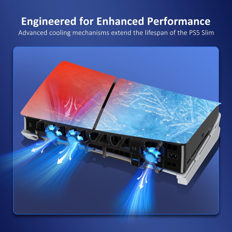 NEXIGO حامل أفقي NexiGo PS5 Slim مع مروحة تبريد صامتة محسّنة، سرعة قابلة للتعديل، [ضوضاء منخفضة]، [تشغيل/إيقاف تلقائي]، منفذ USB 3.0، ضوء LED مدمج، للإصدارات القرصية والرقمية على حد سواء - Image 2