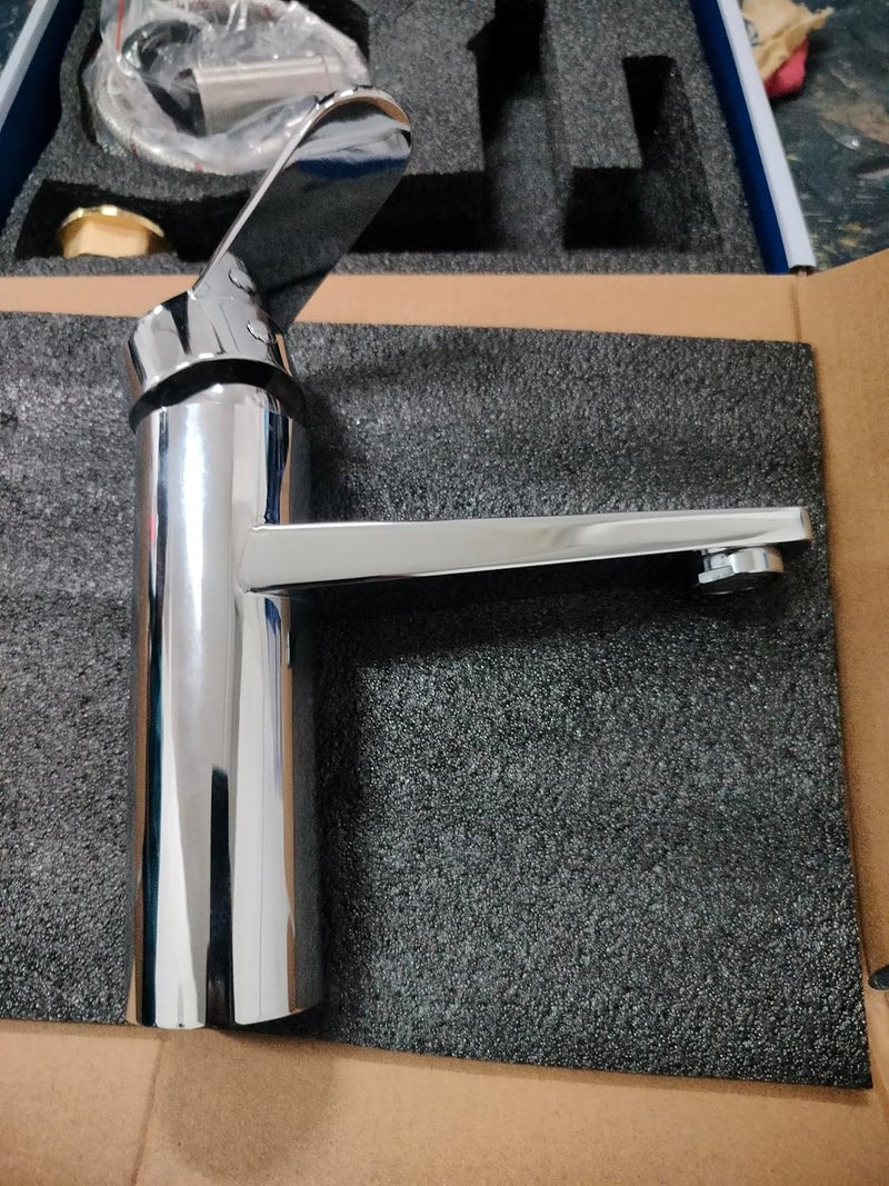 R. N. RN Brass Chrome Finish Hot and Cold Single Lever Basin Mixer with Braided Hoses and Tightener RNSL083115_Chrome Plated - Image 2