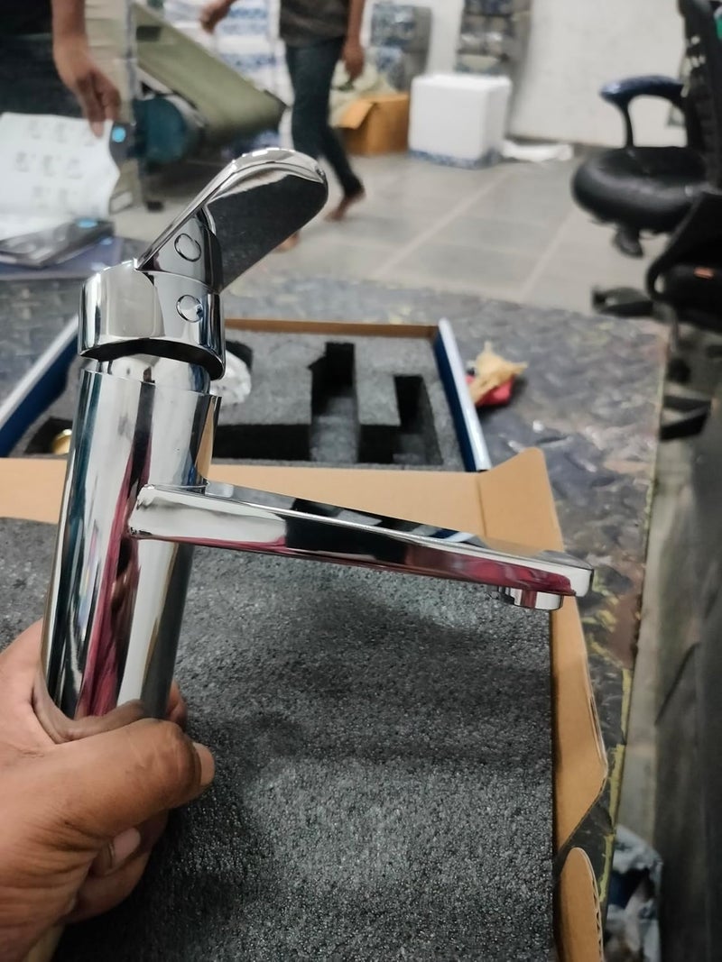 R. N. RN Brass Chrome Finish Hot and Cold Single Lever Basin Mixer with Braided Hoses and Tightener RNSL083115_Chrome Plated - Image 5