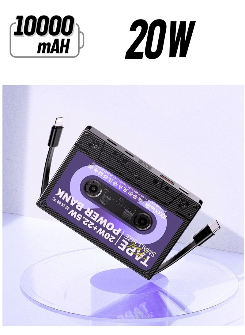 REMAX 10000mAh Tape Series Power Bank with 20W PD + 22.5W QC Fast Charging, Built-in Type-C & iPhone Cables, LED Power Display, Ultra Slim Design  - Image 1