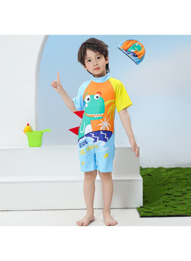 Children's Swimsuit One-piece Baby Cartoon Swim Trunks Student Hot Spring Sun Protection Boy Quick-drying Swimsuit Short-sleeved