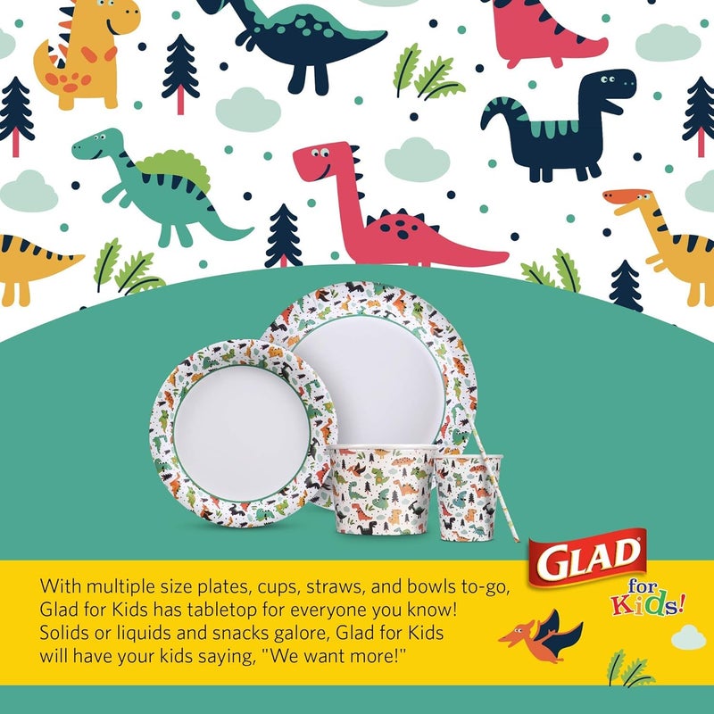 Glad for Kids Dinosaur Disposable Paper Plates, Heavy Duty Soak Proof Microwave Safe Kids Plates for Snacks, Meals, and Parties, Fun Dino Design, Party Pack, 8.5 Inch, 20 Count - 3 Pack - Image 5