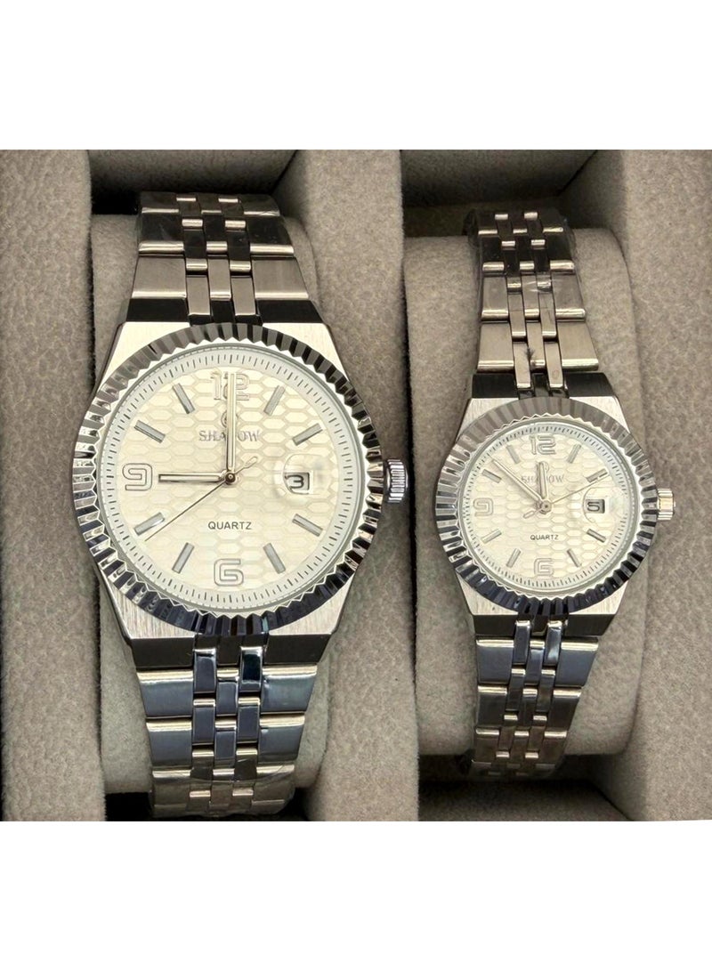 SHADOW Luxury Couple Watch Set - Matching Stainless Steel Quartz Wristwatches with Date Window - Image 1