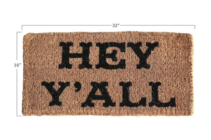 Creative Co-Op Natural Coir Hey Y'all Doormat - Image 2