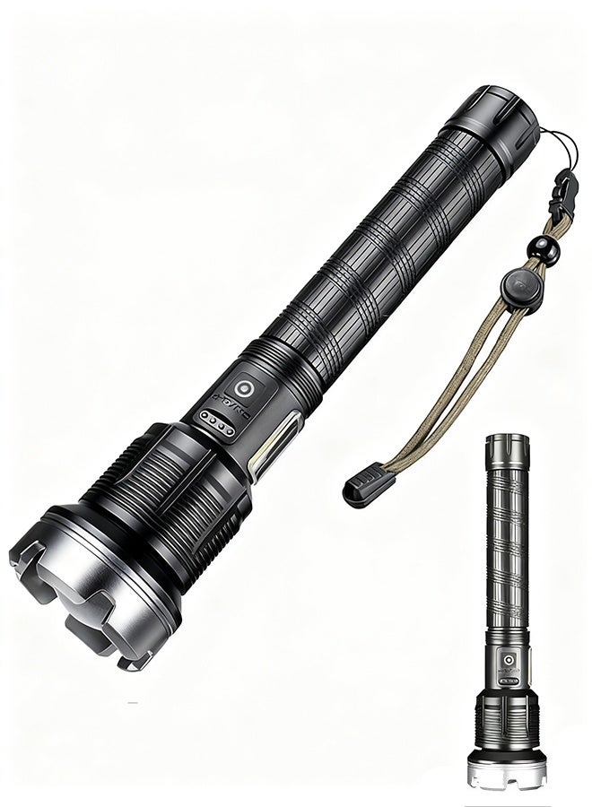 أهاكاك هيكل من سبائك الألومنيوم - مصباح يدوي خارجي طويل المدى قابل لإعادة الشحن - مصباح يدوي عالي الكثافة 9000 لومن - مزود بمصباح يدوي بطارية 26500 مللي أمبير في الساعة وشحن USB - Image 1