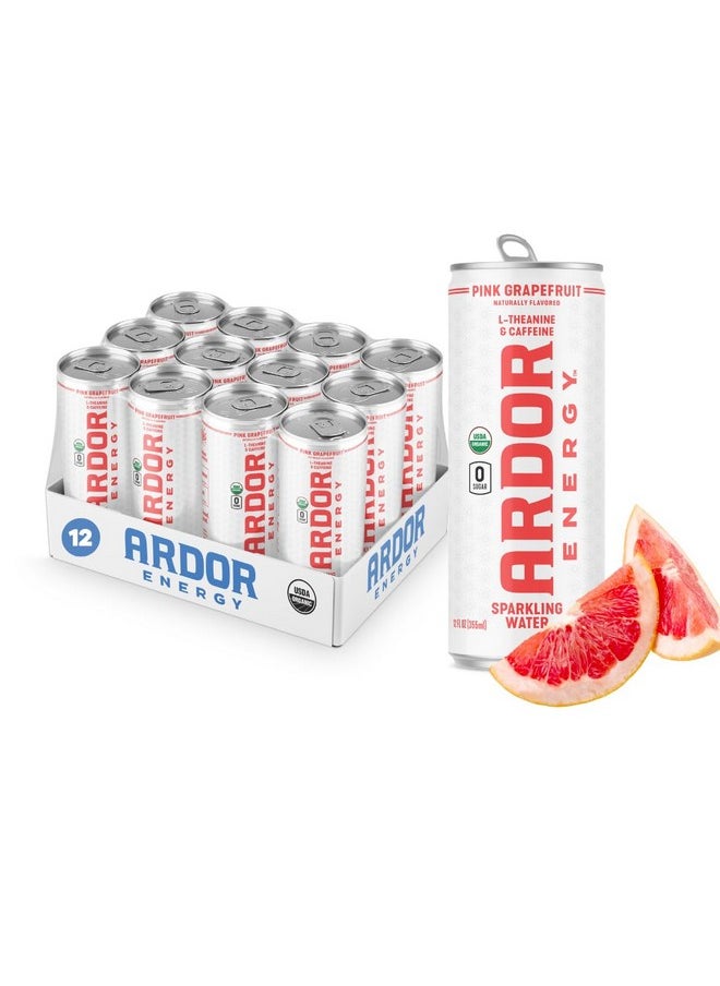 Ardor ARDOR ENERGY Sparkling Water Pink Grapefruit 12 pack with 100mg Organic Caffeine from Green Tea & 200mg Organic L-Theanine (Focus & Calm). No Sugar. No Calories. Vegan. Gluten Free.  - Image 1