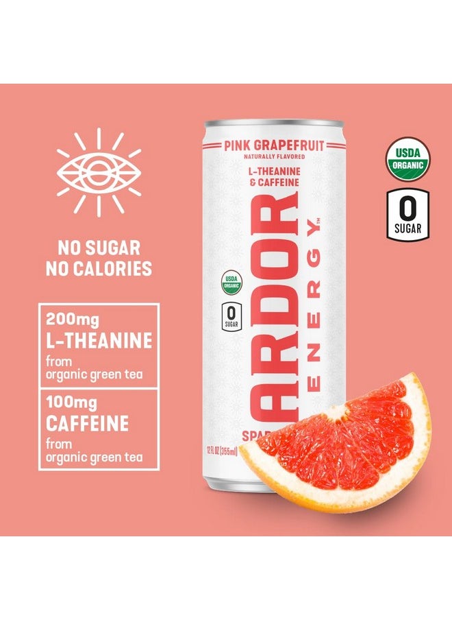 Ardor ARDOR ENERGY Sparkling Water Pink Grapefruit 12 pack with 100mg Organic Caffeine from Green Tea & 200mg Organic L-Theanine (Focus & Calm). No Sugar. No Calories. Vegan. Gluten Free.  - Image 2