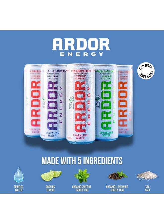 Ardor ARDOR ENERGY Sparkling Water Pink Grapefruit 12 pack with 100mg Organic Caffeine from Green Tea & 200mg Organic L-Theanine (Focus & Calm). No Sugar. No Calories. Vegan. Gluten Free.  - Image 4