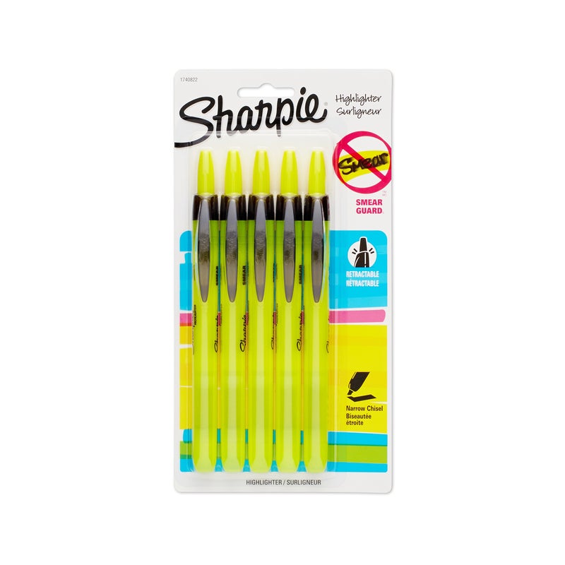 SHARPIE 1740822 Accent Retractable Highlighter, Chisel Tip, Fluorescent Yellow, 5-Count - Image 1