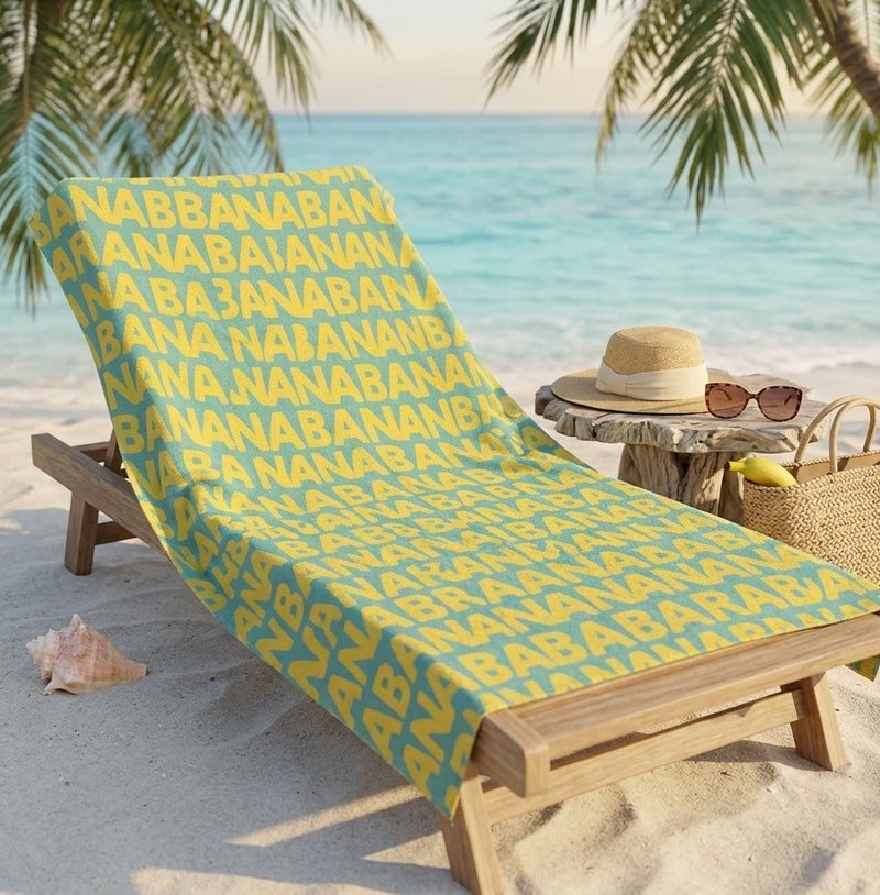 BANANA Beach Towel with Text Design – Lemon Yellow × Green – 140 × 70 cm - Image 2