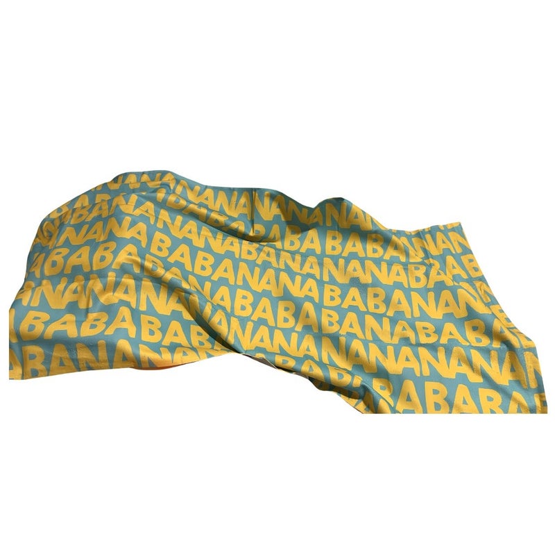 BANANA Beach Towel with Text Design – Lemon Yellow × Green – 140 × 70 cm - Image 1