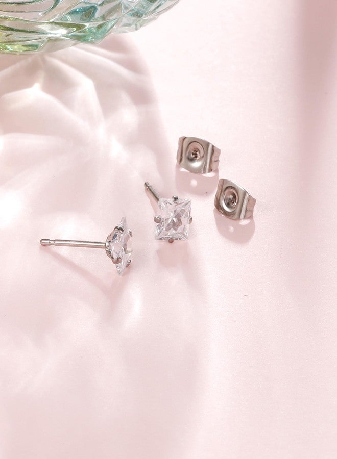 MJust Titanium stud Earrings, 20G Hypoallergenic Square Cubic Zirconia Titanium Stud Earring for Men Women Sensitive Ears - Image 3