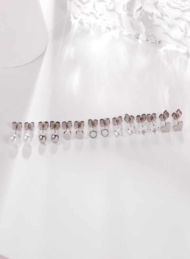 MJust Titanium stud Earrings, 20G Hypoallergenic Square Cubic Zirconia Titanium Stud Earring for Men Women Sensitive Ears - Image 4