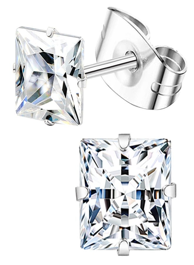 MJust Titanium stud Earrings, 20G Hypoallergenic Square Cubic Zirconia Titanium Stud Earring for Men Women Sensitive Ears - Image 1