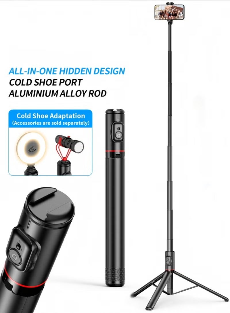 DUSALA All in One Hidden Design Multi Functional Stable Tripod Selfie Stick 1.84m72.05inch with Rechargeable Bluetooth Remote Compatible with iPhone and Android Smartphones Perfect for Travel Vlog Video and Photo - Image 1