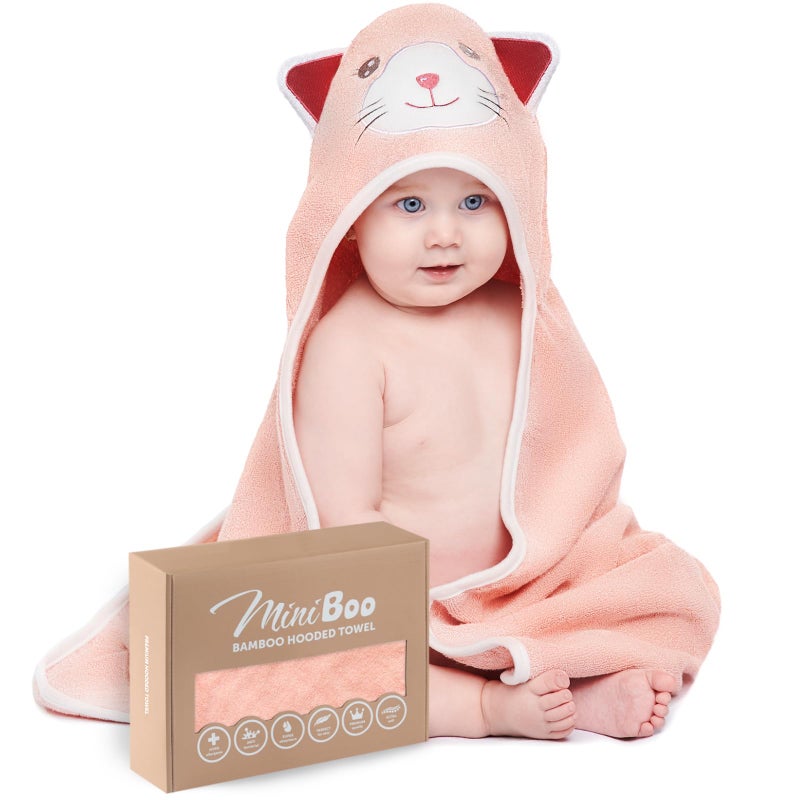 Miniboo منشفة أطفال ميني بو الفاخرة بتصميم قطة - ناعمة للغاية وامتصاصها عالي من رايون البامبو - منشفة مغطاة للرُضع والأطفال الصغار - مثالية كهدية للأطفال - Image 1