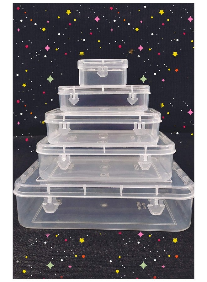 Right Rectangular Small Size Plastic Boxes for Small Storage Things Jewellery/Dry Fruits/Stationery (Transparent) -Set of 5 Pieces - Image 1