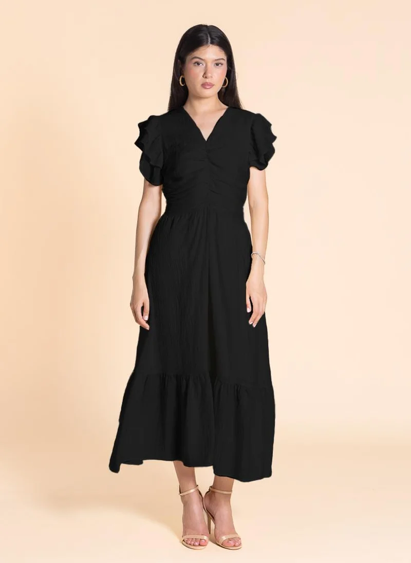 SHAPES DETAILED TEXTURED MIDI DRESS
