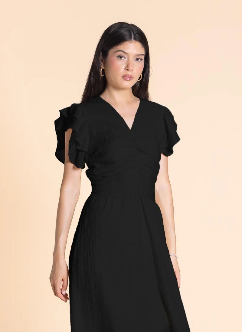 SHAPES DETAILED TEXTURED MIDI DRESS