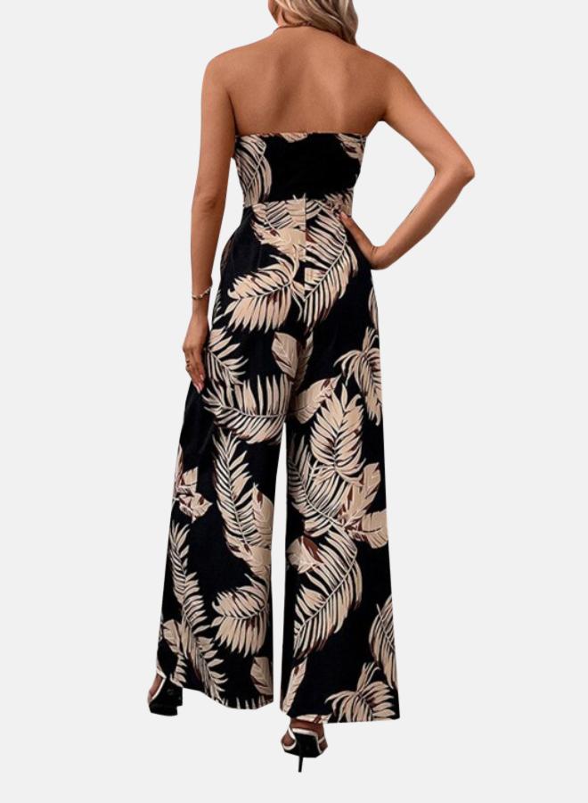 يونيكي جمبسوت أساسي أسود مطبوع بياقة مربوطة وكتف مكشوف - Image 5