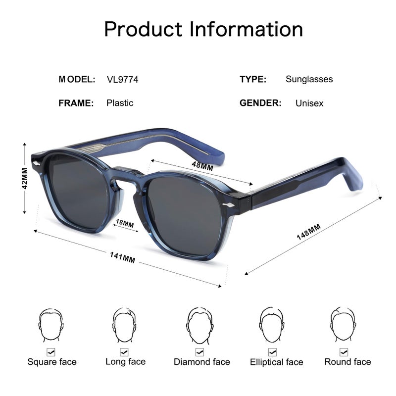 VANLINKER Retro Small Square Sunglasses for Men Womens Trendy Thin Cube Shades Vintage Slim Frames Luxury Eyewear VL9774 Blue Frame Grey Lens - Image 5