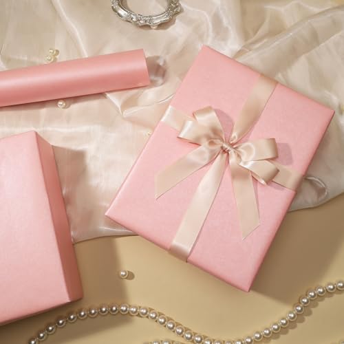 LaRibbons Pink Wrapping Paper, Mini Roll-17 Inch x 33 Feet, Solid Color Pearly-Lustre Gift Wrapping Paper Rolls for Wedding, Mother's Day, Birthday, Bridal Shower - Image 4