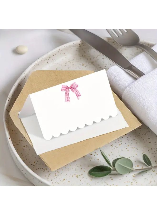 50Pcs Pink Bow Knot Folding Greeting Cards for Birthday Holiday Handwritten Blessing - Image 1