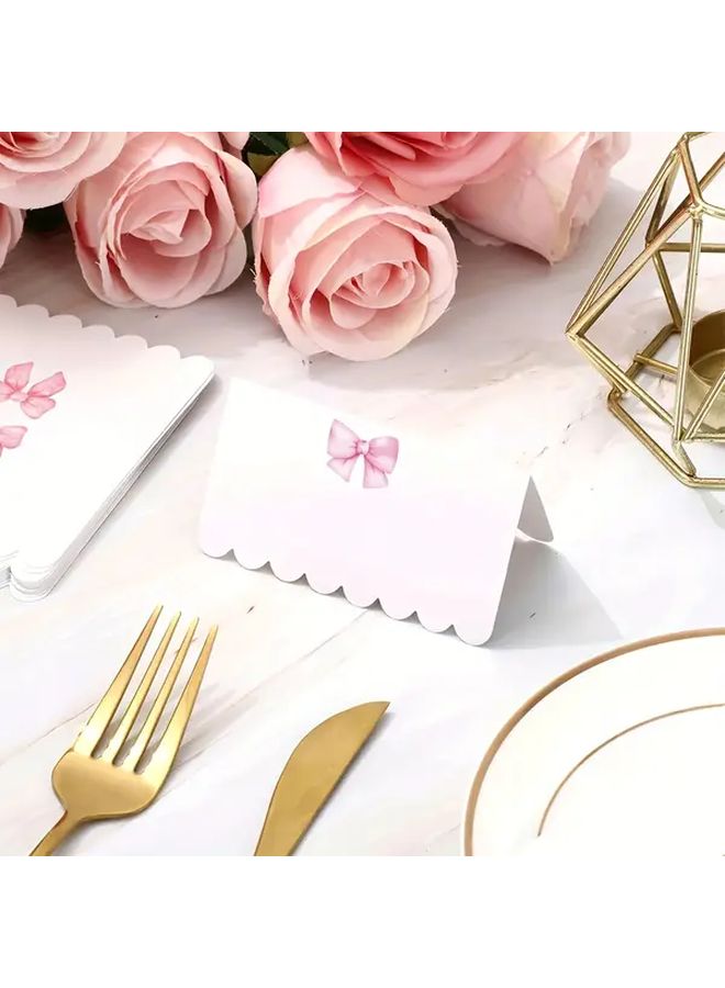 50Pcs Pink Bow Knot Folding Greeting Cards for Birthday Holiday Handwritten Blessing - Image 4