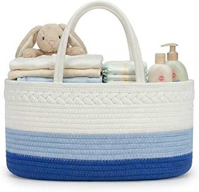 luxury little Baby Diaper Caddy Organizer, Large Cotton Rope Nursery Diaper Basket, Changing Table Organizer, Portable Tote Bag with Divider, Car Storage, Baby Shower Gifts for New