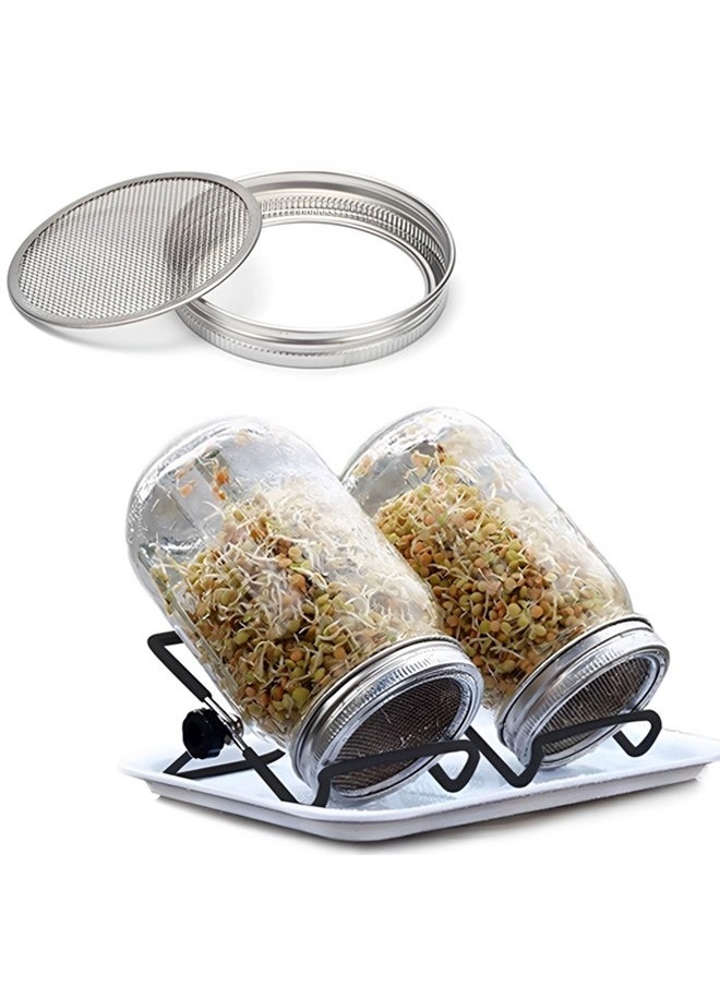 Beauenty - Jar Sprouting Kit-2pack 32oz Complete Wide Mouth Jar Sprouting Kit with Stainless Steel Sprouter Lids,Stand &Tray,Sprouting Jars for Bean Broccoli Alfalfa Radish Sunflower Seed - Image 1